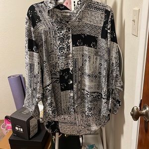 Button down black and white graphic formal shirt